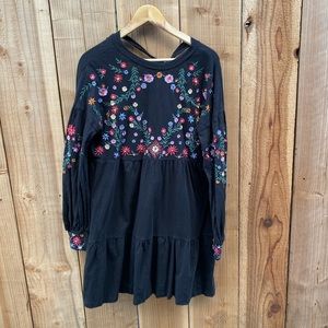 ASOS DESIGN embroidered high neck mini smock dress in black